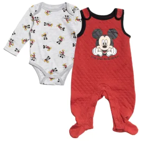 Disney Mickey Mouse Cuddly Long Sleeve Bodysuit & Snap Bib Overalls