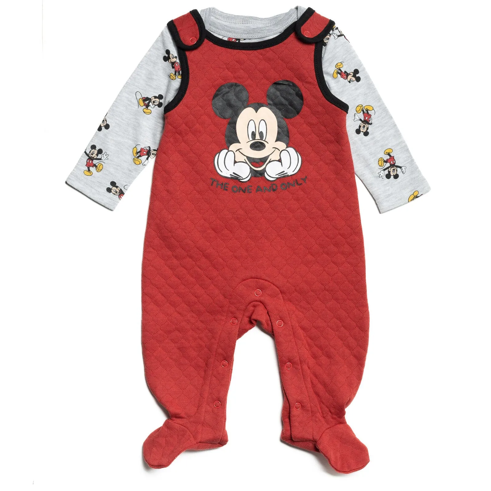 Disney Mickey Mouse Cuddly Long Sleeve Bodysuit & Snap Bib Overalls