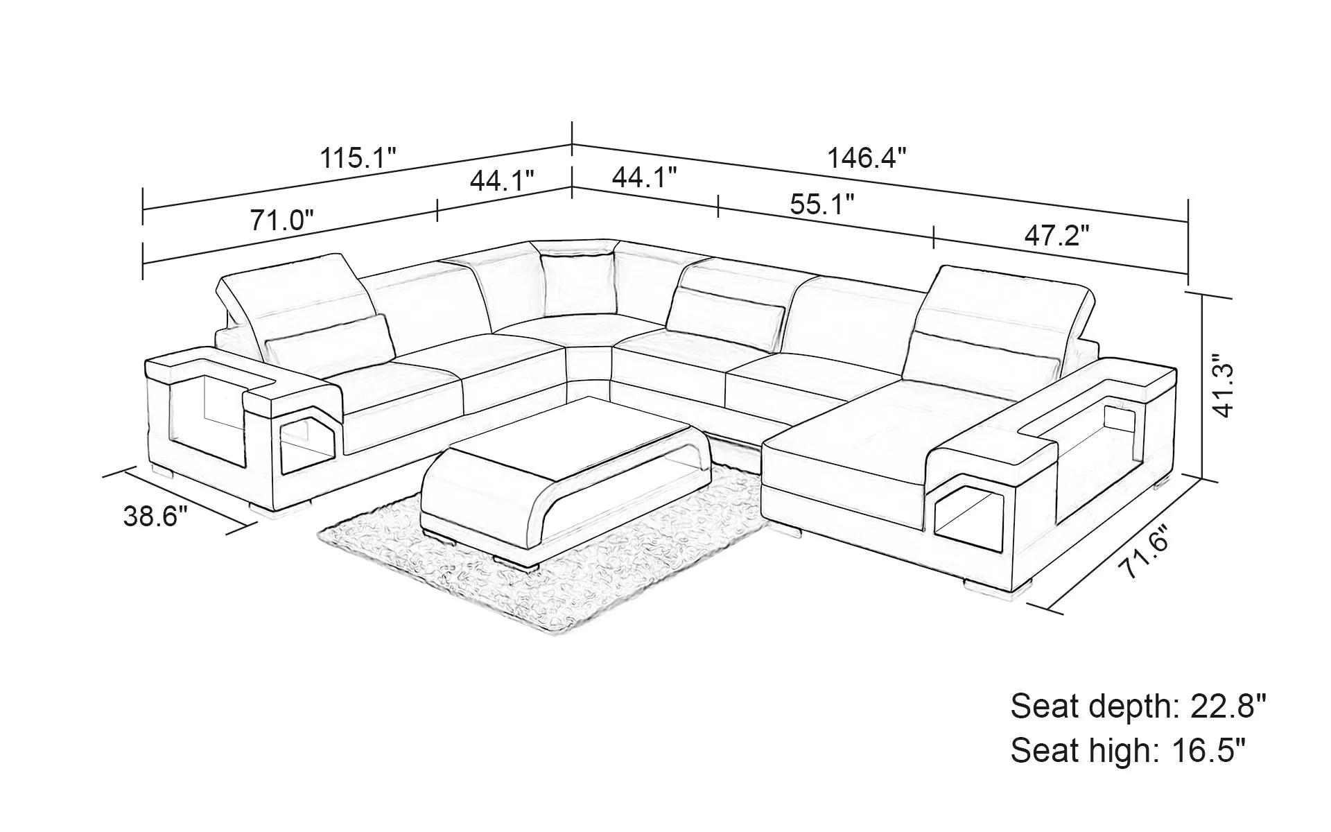 Edwin Modern U-Shape Leather Sectional