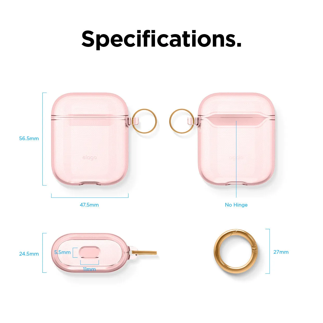 Elago Transparent Protective Case with Keychain for Apple Airpods 1 & 2