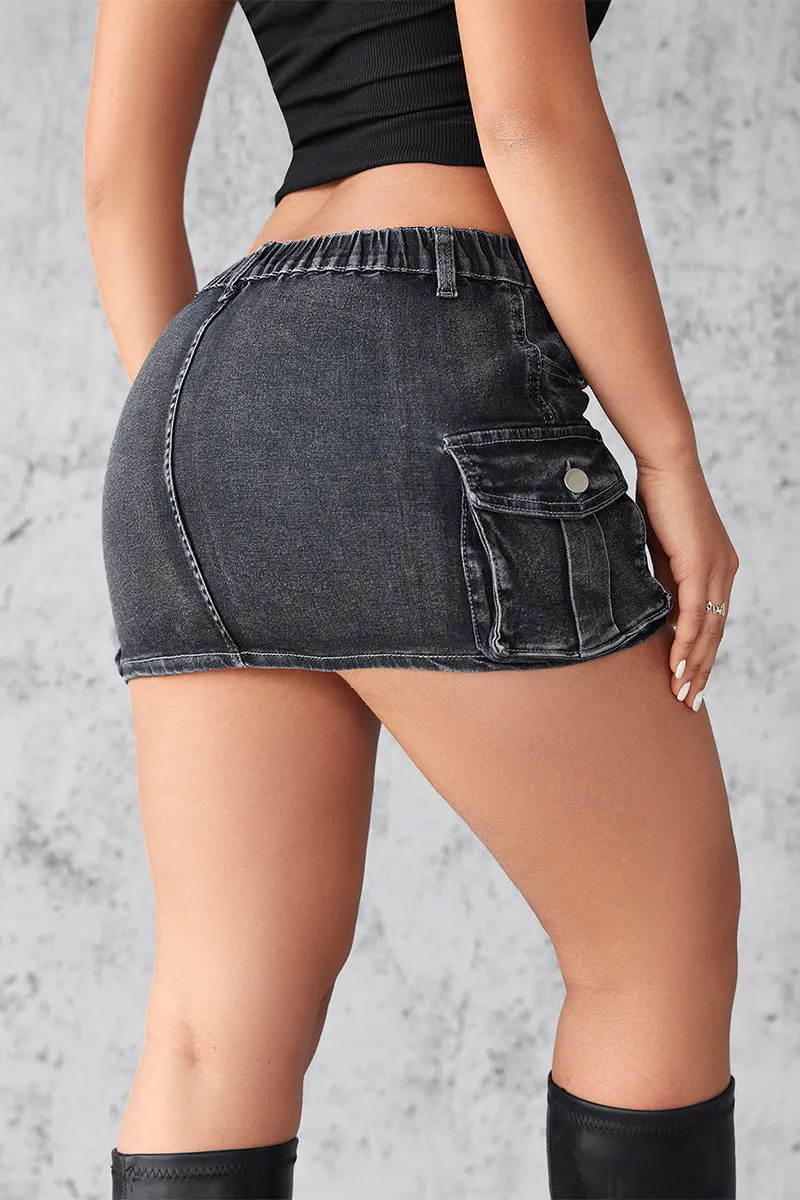 Elastic Waist Pockets Mini Denim Skirts