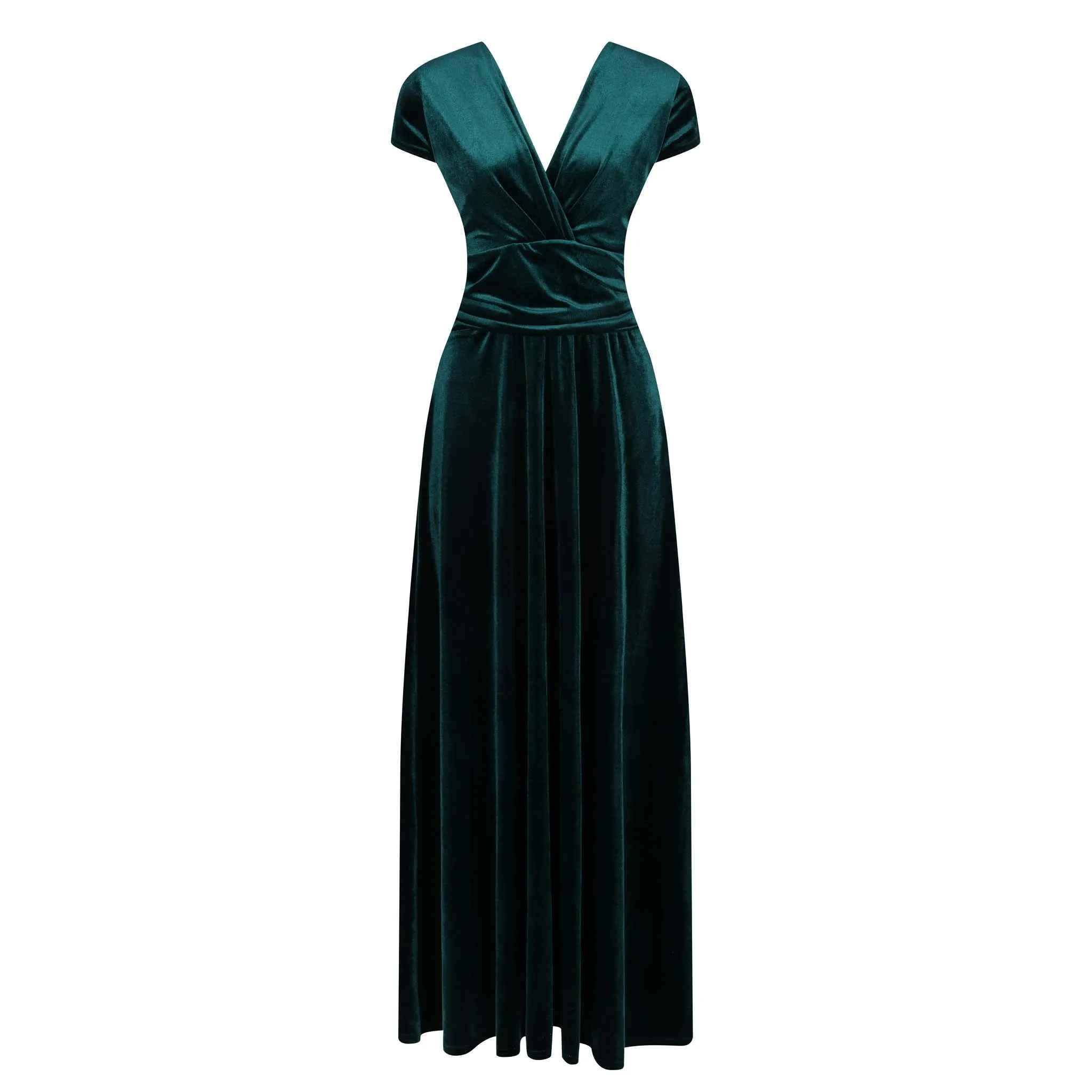 Emerald Green Velour V Neck Cap Sleeve Maxi Dress