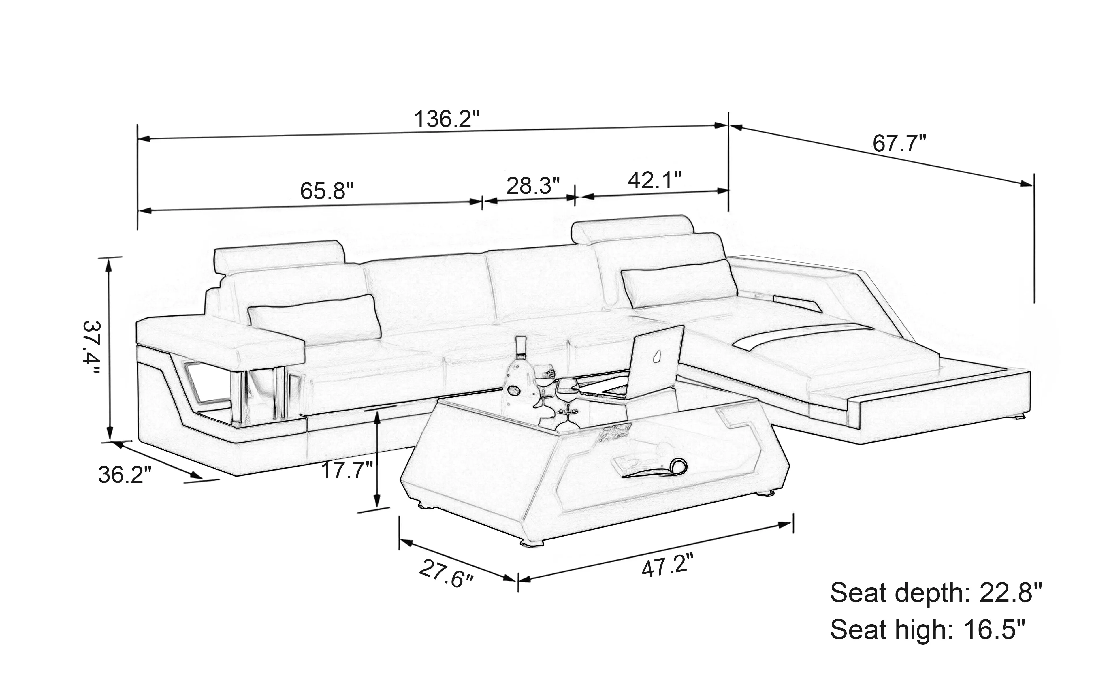 Emerson Small Modern Leather Sectional