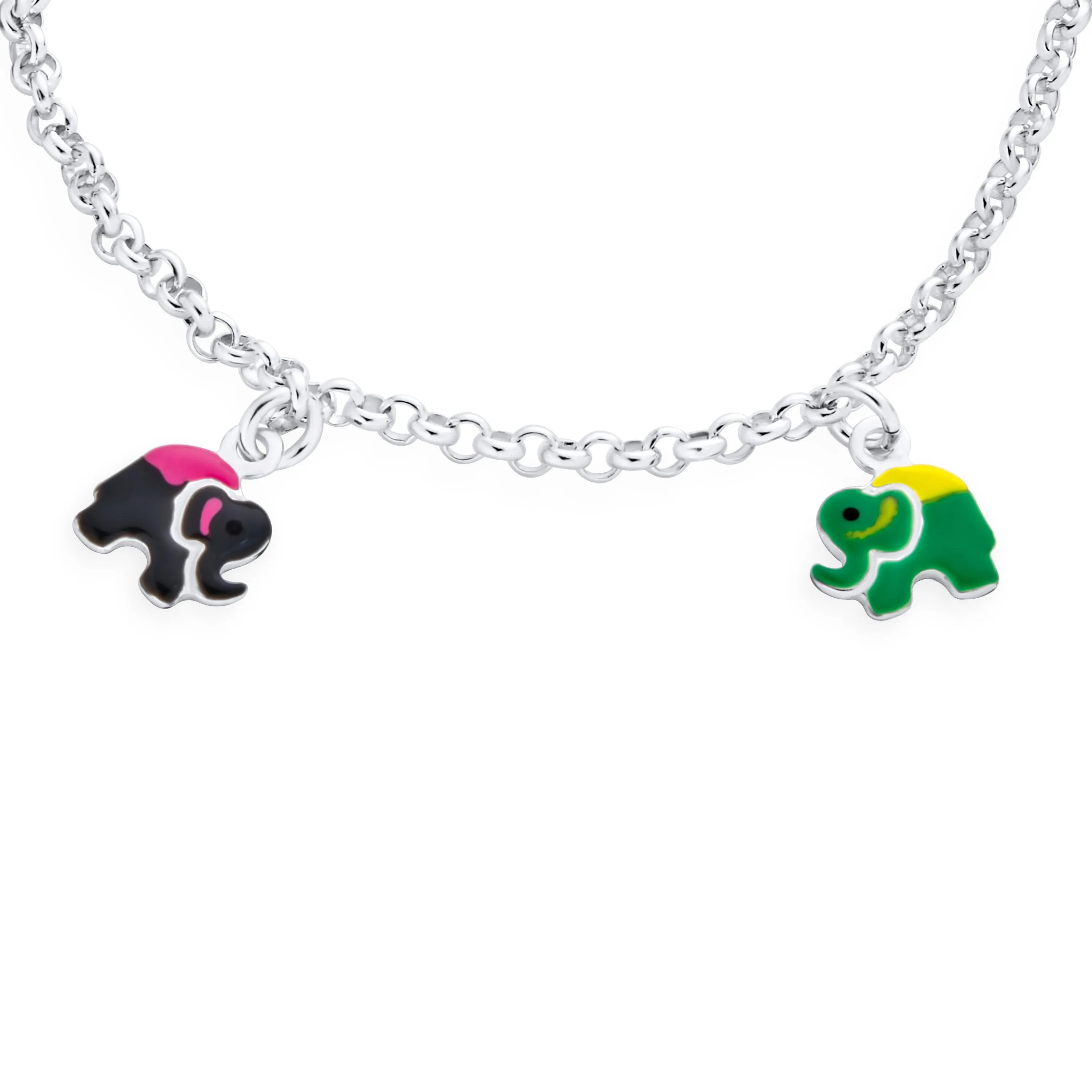 Enamel Dangling Good Luck Elephant Charm Bracelet .925 Sterling Silver