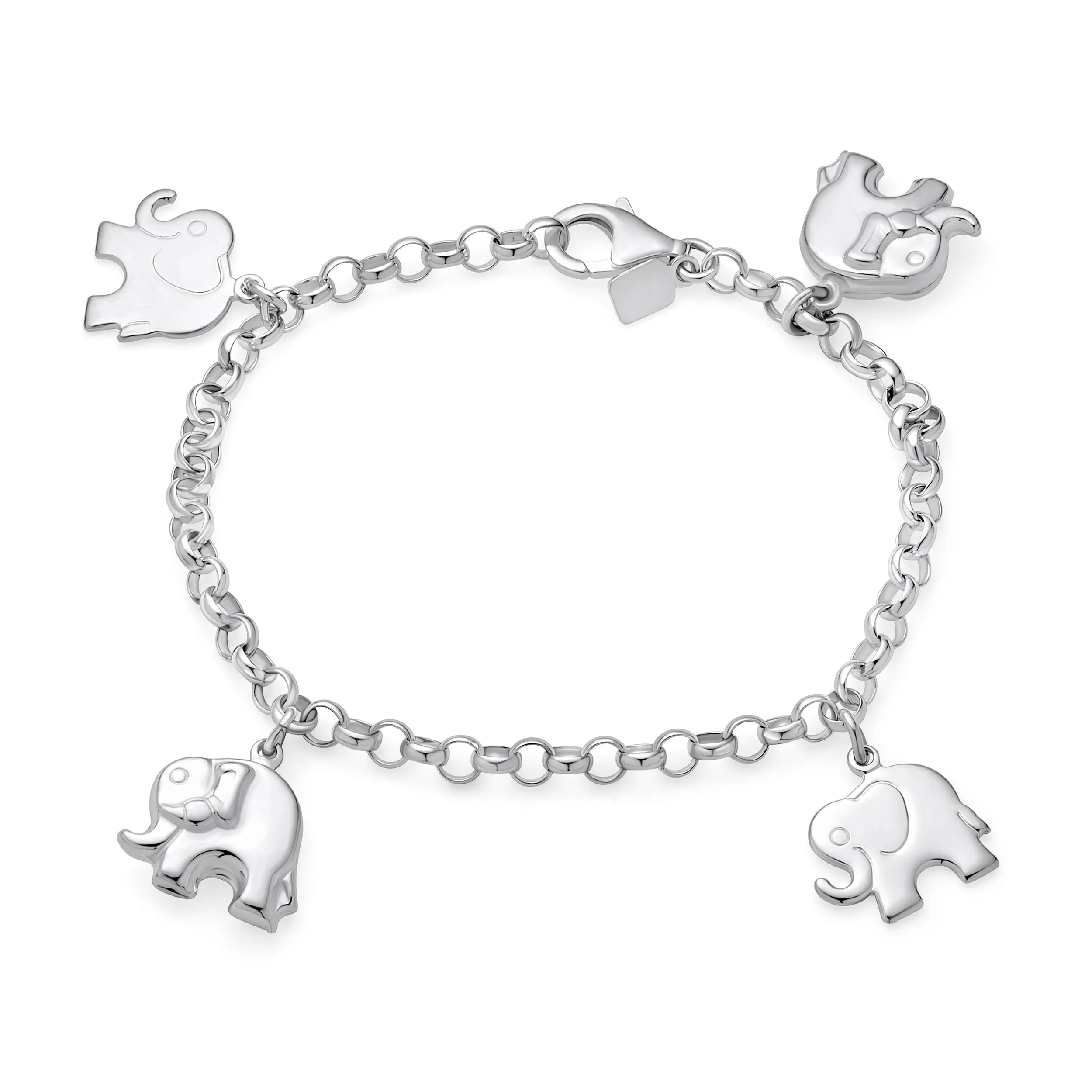 Enamel Dangling Good Luck Elephant Charm Bracelet .925 Sterling Silver