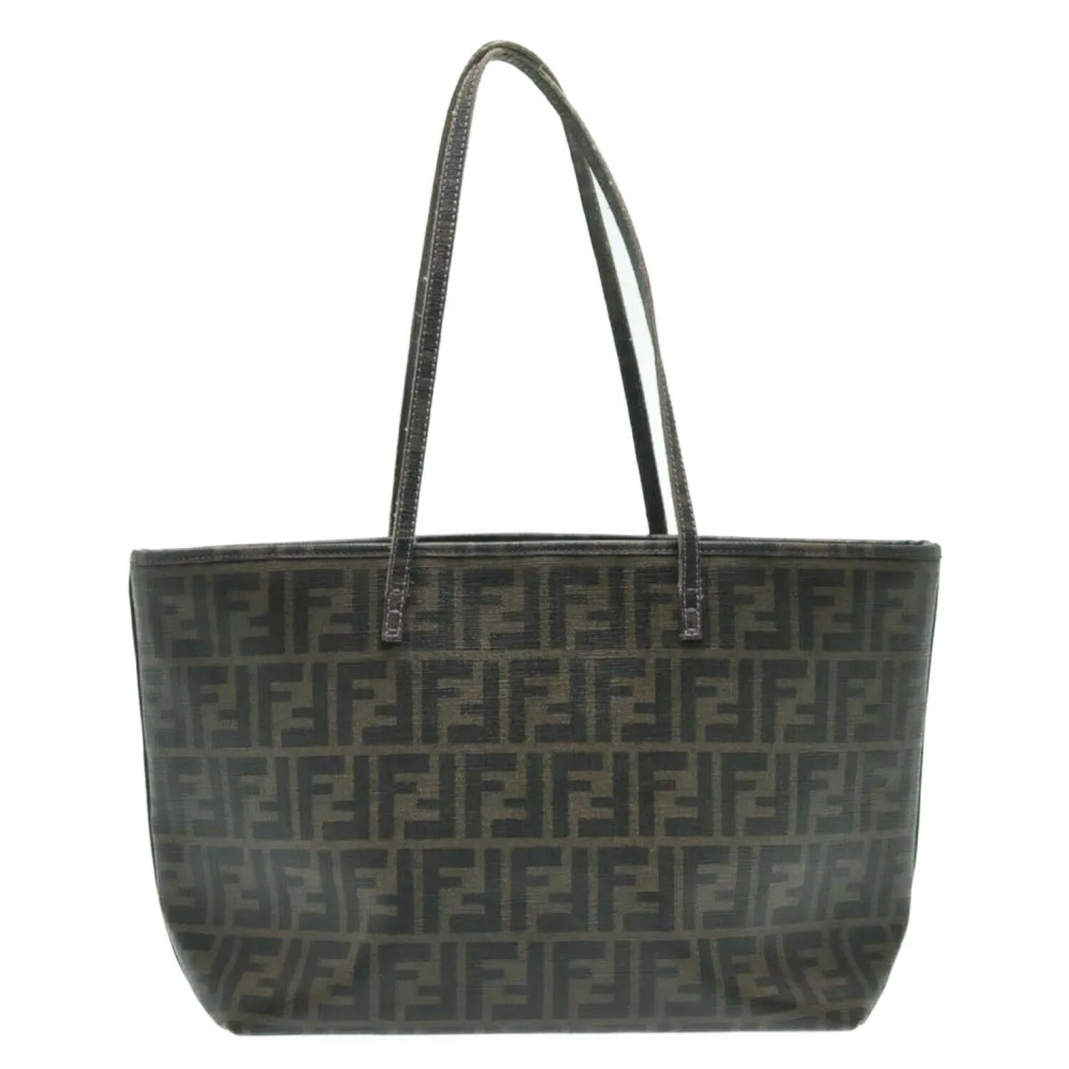 FENDI Zucca Canvas Tote Bag Brown Black PVC Leather