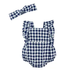 Gingham Baby Romper w/ Headband