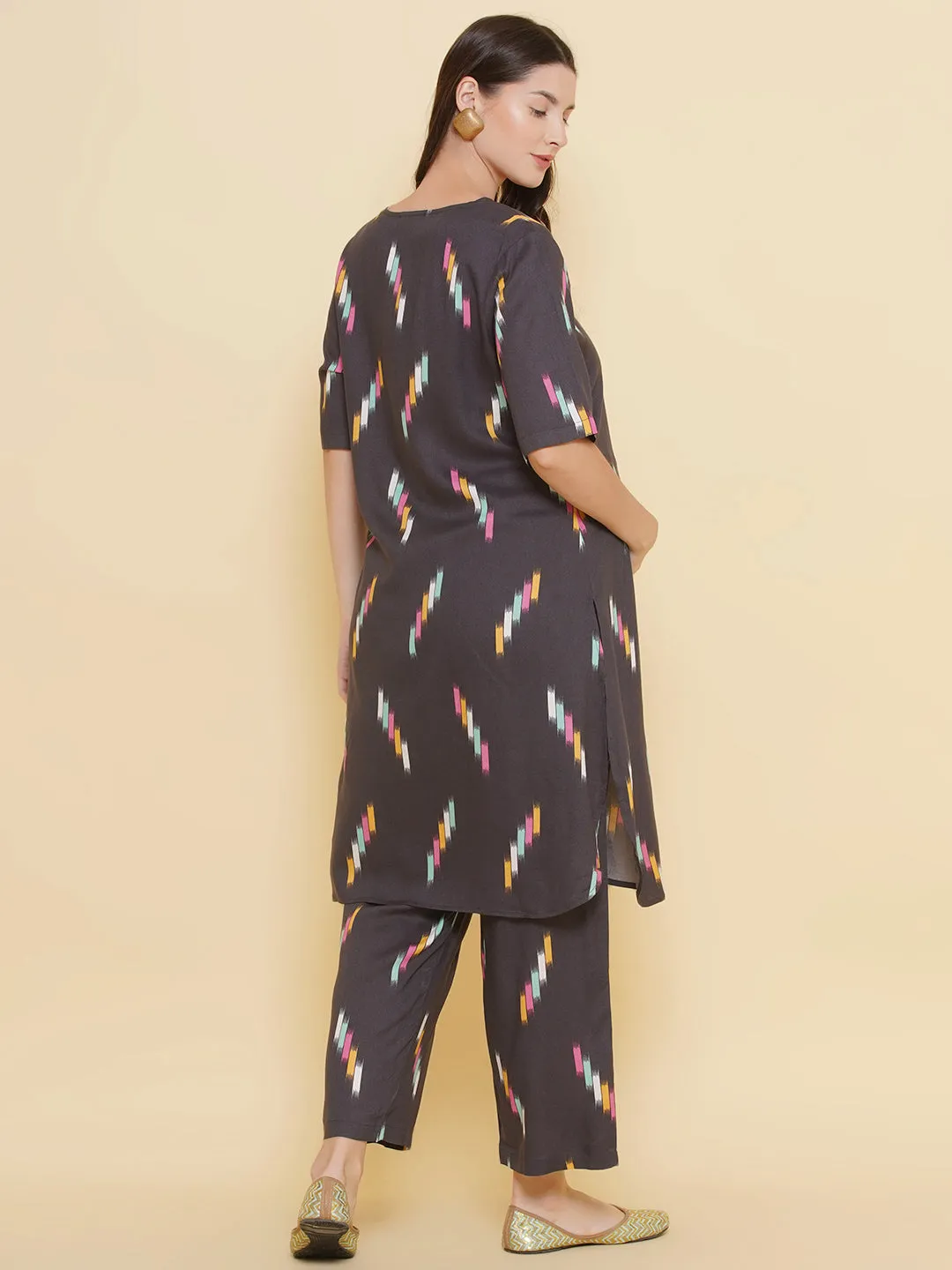 Grey Printed Maternity & Nursing Kurta Set