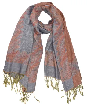 Grey/ Rust Peach Couture Women's Ravishing Reversible Jacquard Paisley Shawl Wrap Pashmina