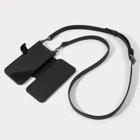 Hailey Folio Pebble Leather Crossbody Bandolier - Black/Pewter