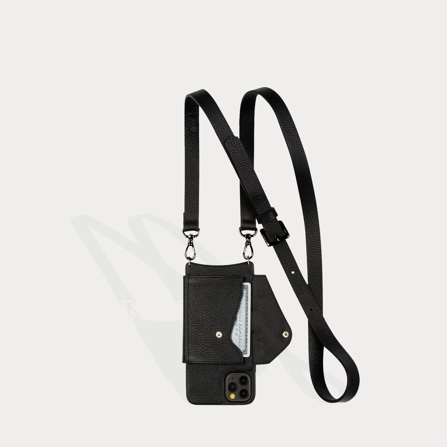 Hailey Folio Pebble Leather Crossbody Bandolier - Black/Pewter