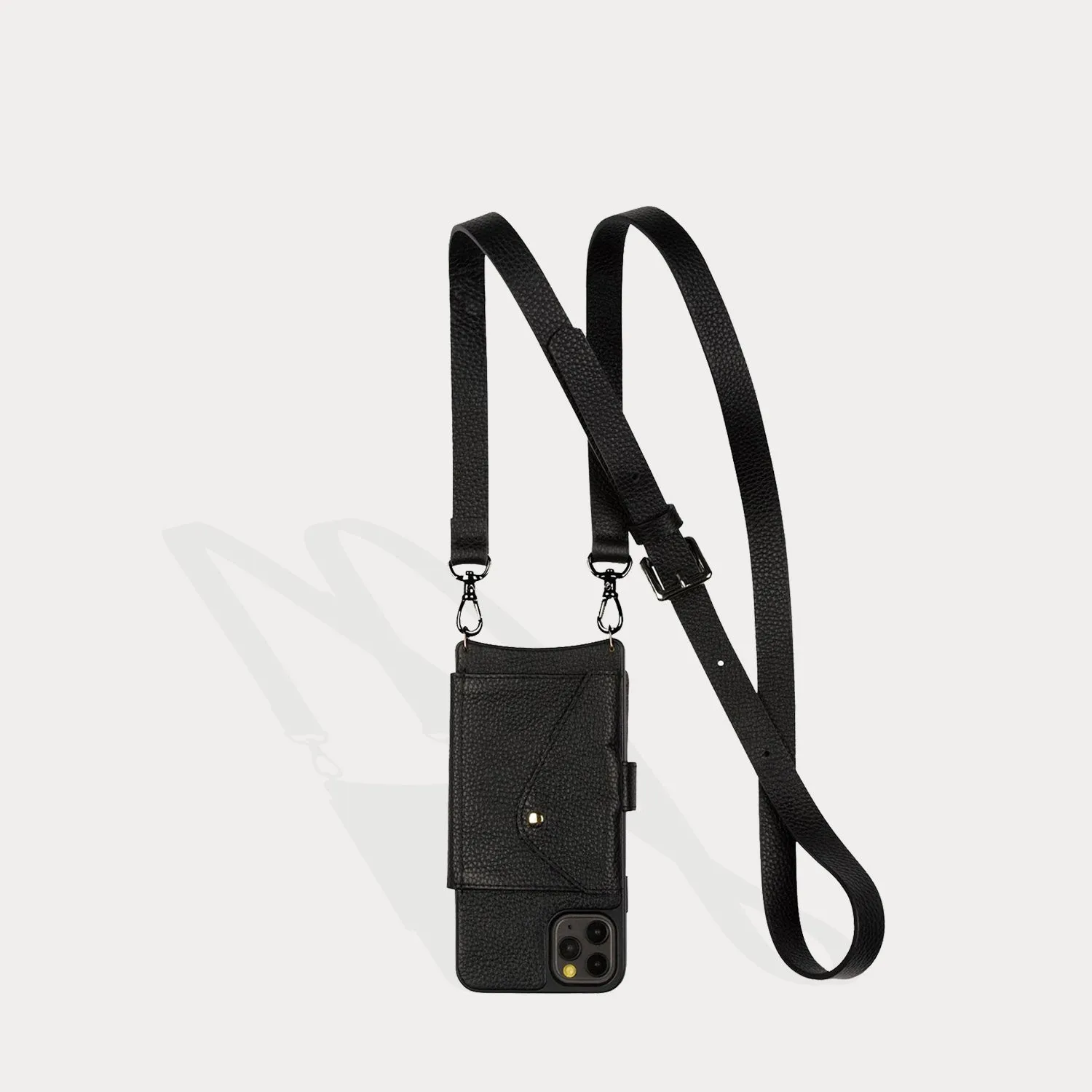 Hailey Folio Pebble Leather Crossbody Bandolier - Black/Pewter