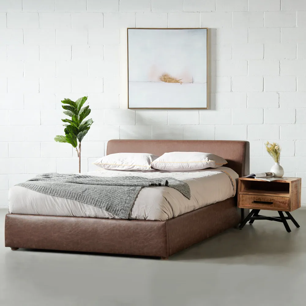 HARPER - Brown Vegan Leather Lift Up Storage Platform Bed