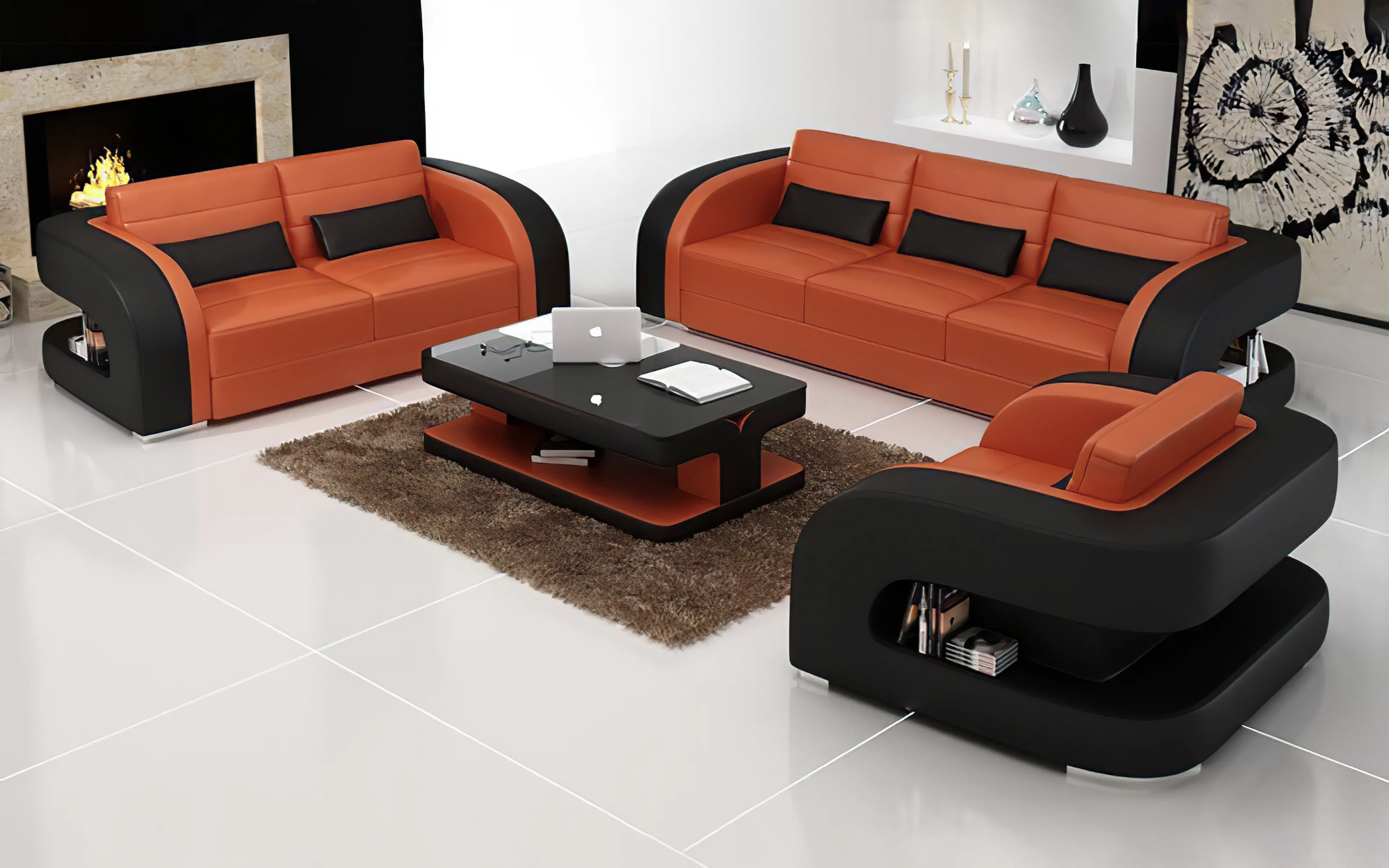 Hennessey Modern Leather Sofa Set