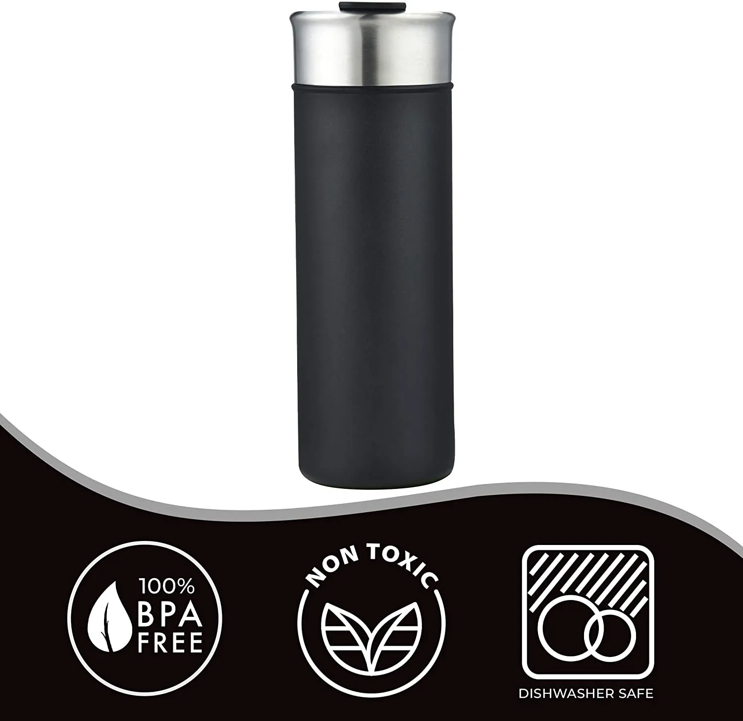 ImpecGear Tumbler for Wine, Coffee, Tea & Drinks 18oz, 100% BPA Free 18/8 Stainless-Steel Tumbler, Double Wall Insulation Hot & Cold Travel Mug with Leak-Proof Lid & Mouth Tip (SUNM4023-Black)