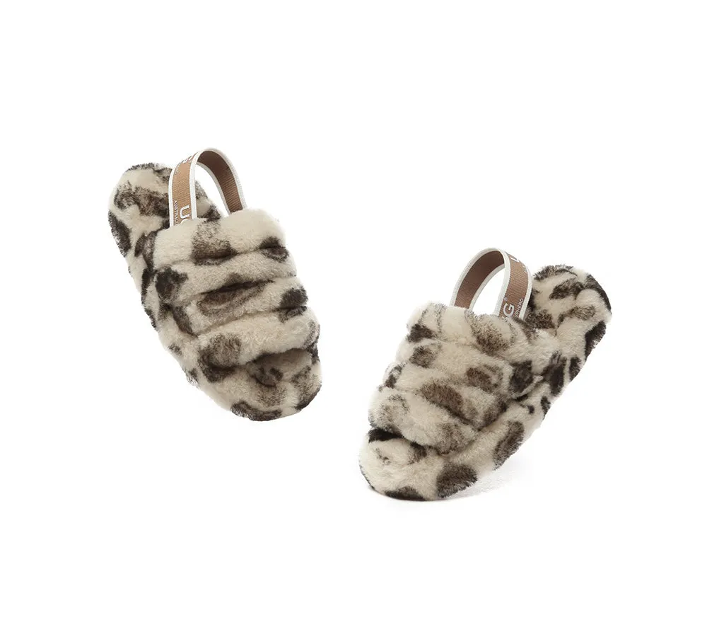 Kids Slingback Fluffy Slides Leopard Puffy