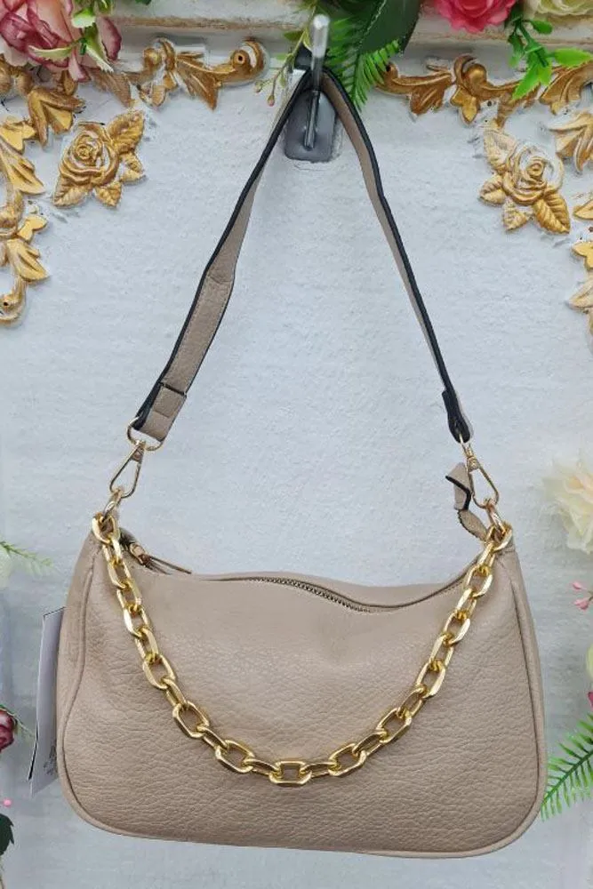 Leather Crescent Chain Shoulder Bag