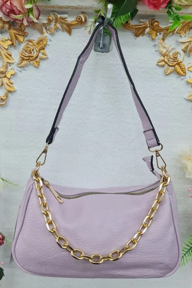 Leather Crescent Chain Shoulder Bag