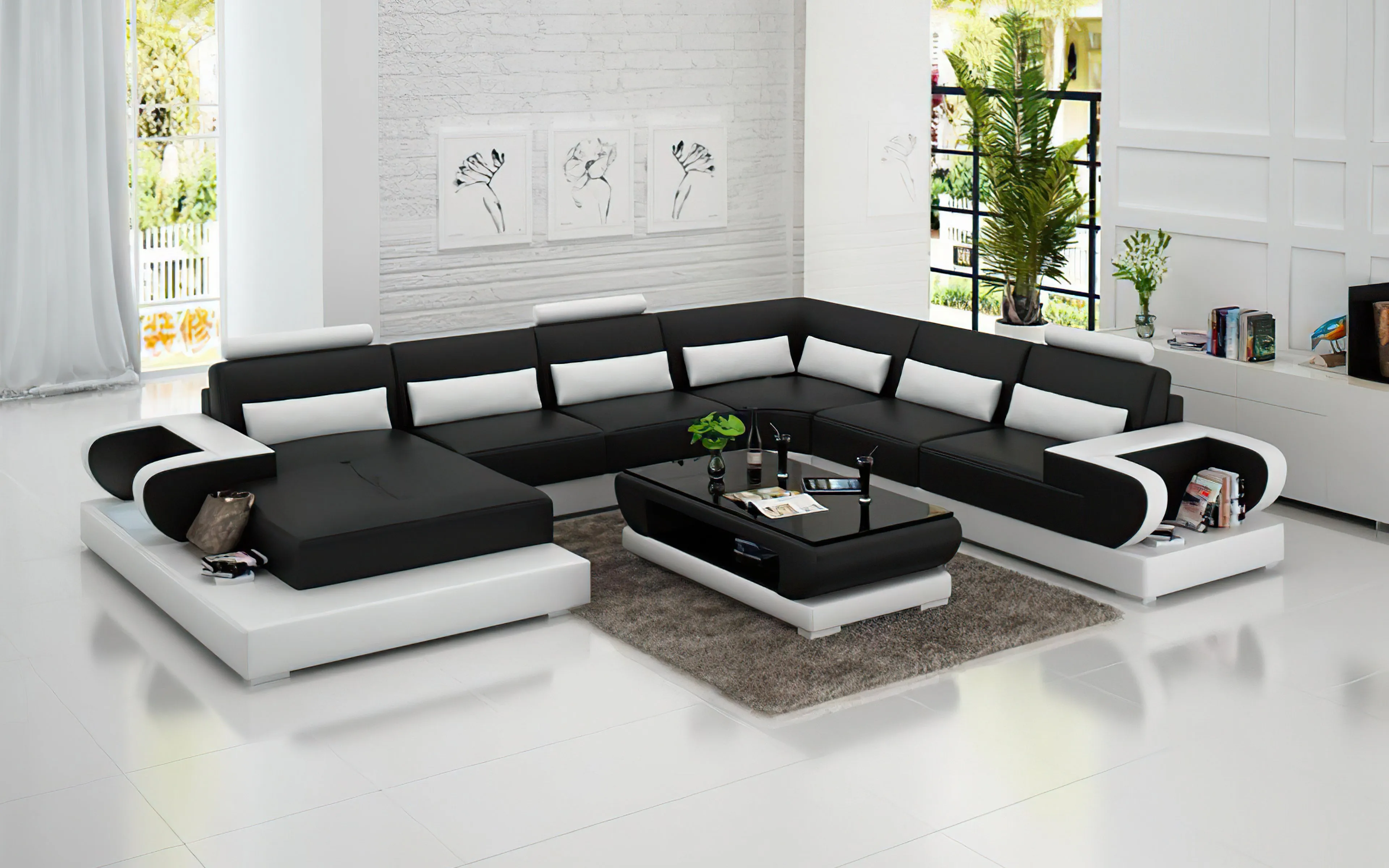 Mirak Modern U-Shape Leather Sectional