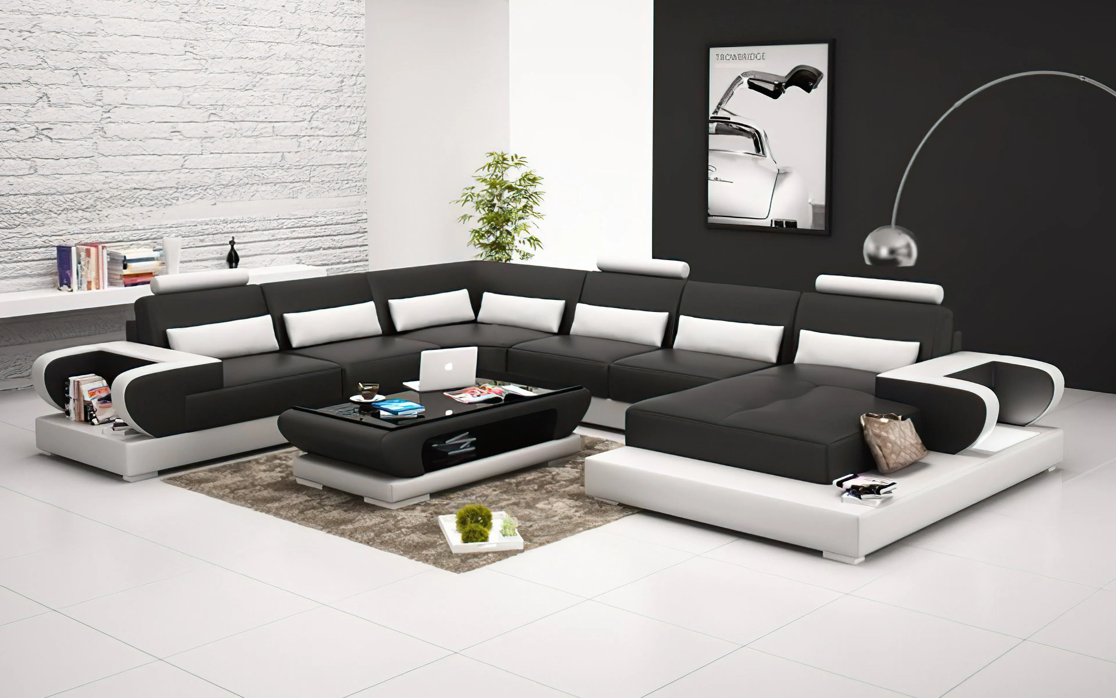 Mirak Modern U-Shape Leather Sectional