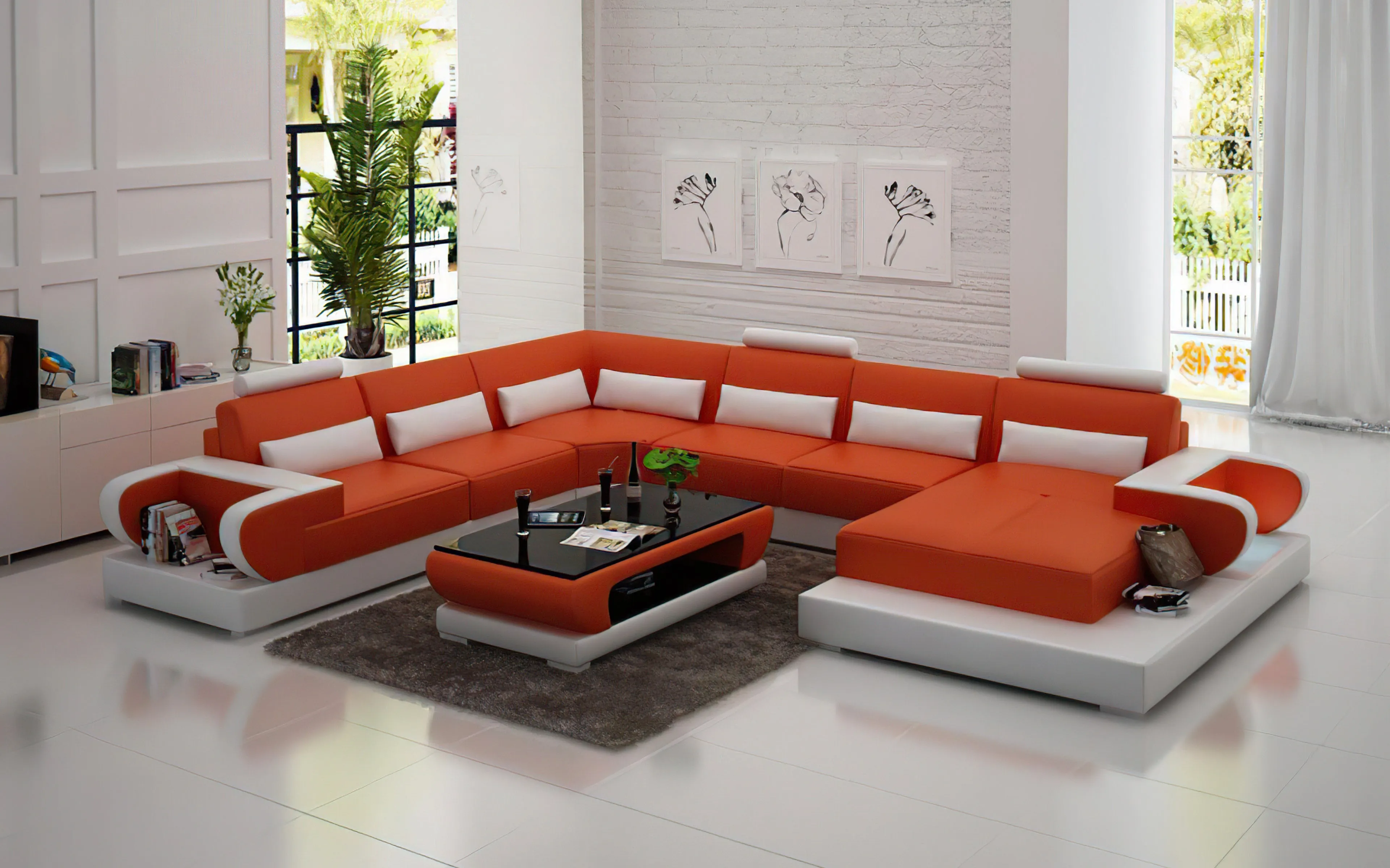 Mirak Modern U-Shape Leather Sectional