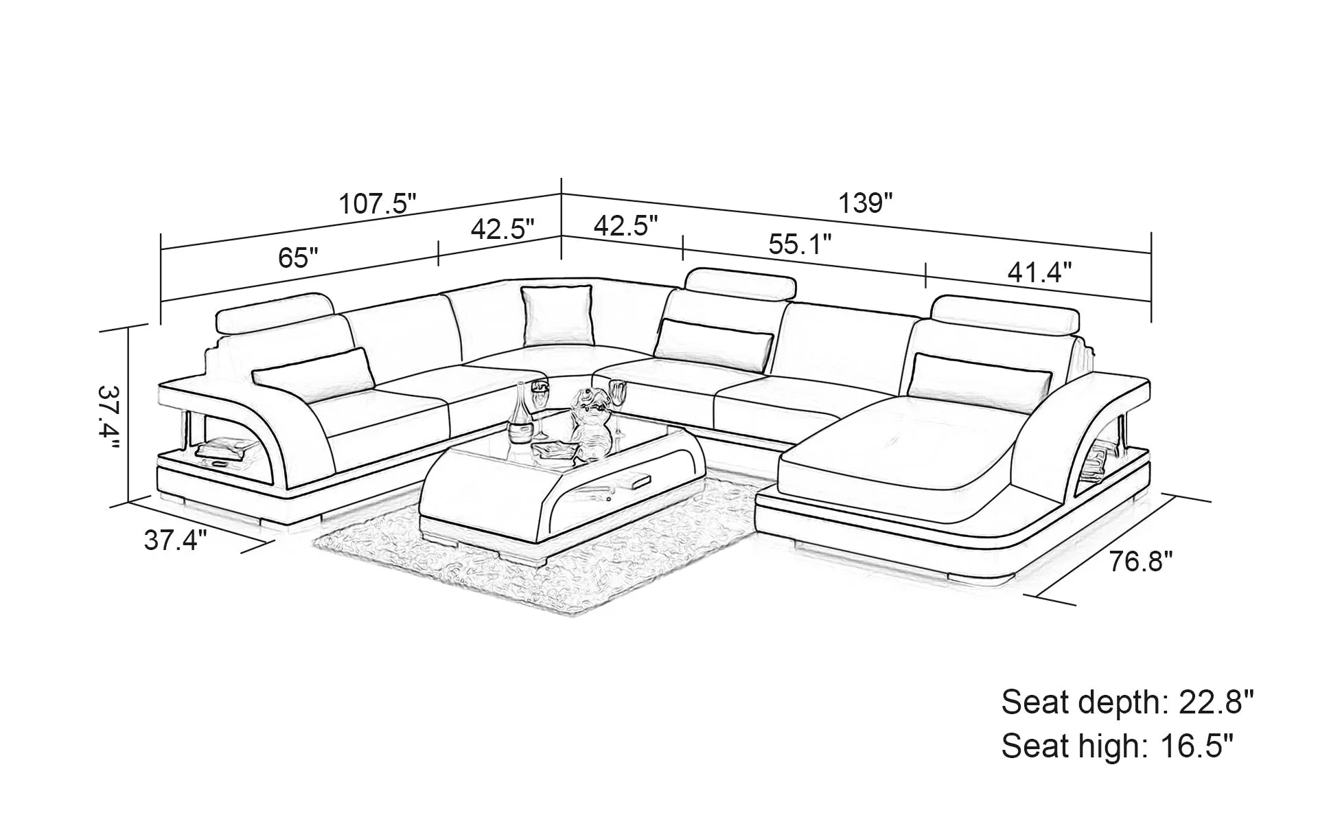 Nexso Modern U-Shape Leather Sectional