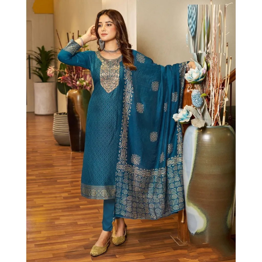 Party wear Blue Women Kurta Pant with Dupatta Suit