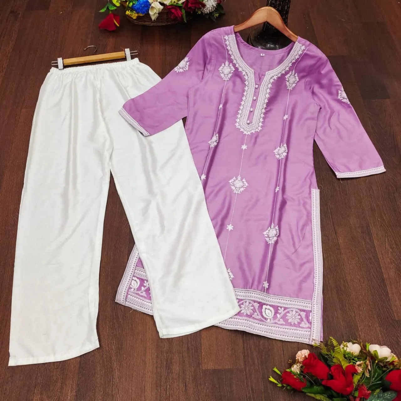 Party Wear Lucknowi Women Kurta Pant Suit