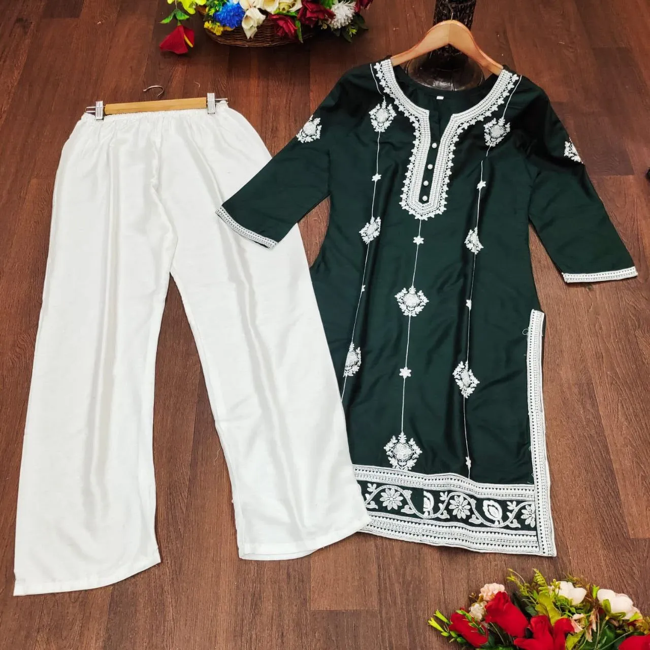 Party Wear Lucknowi Women Kurta Pant Suit