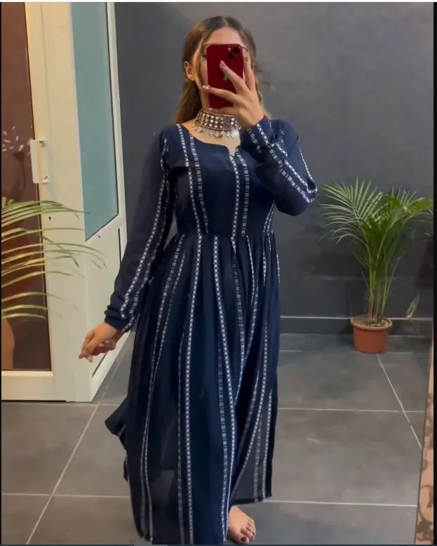 Party wear Nayra cut Women's Kurta Blue