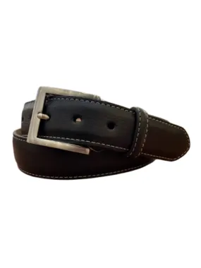 Pebbled Calf Belt | Black with Grey Stitch