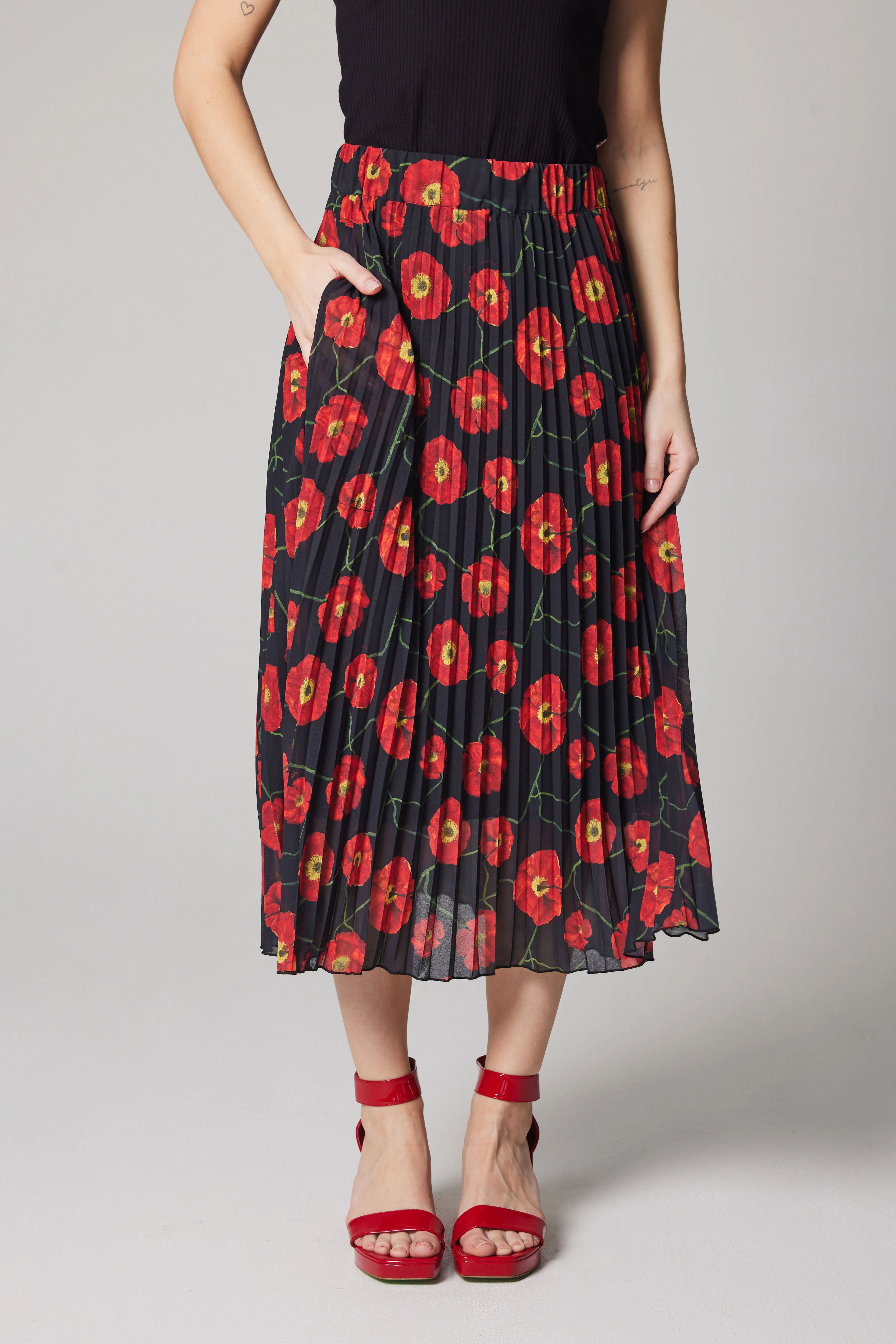 Pleated Skirt - Poppies