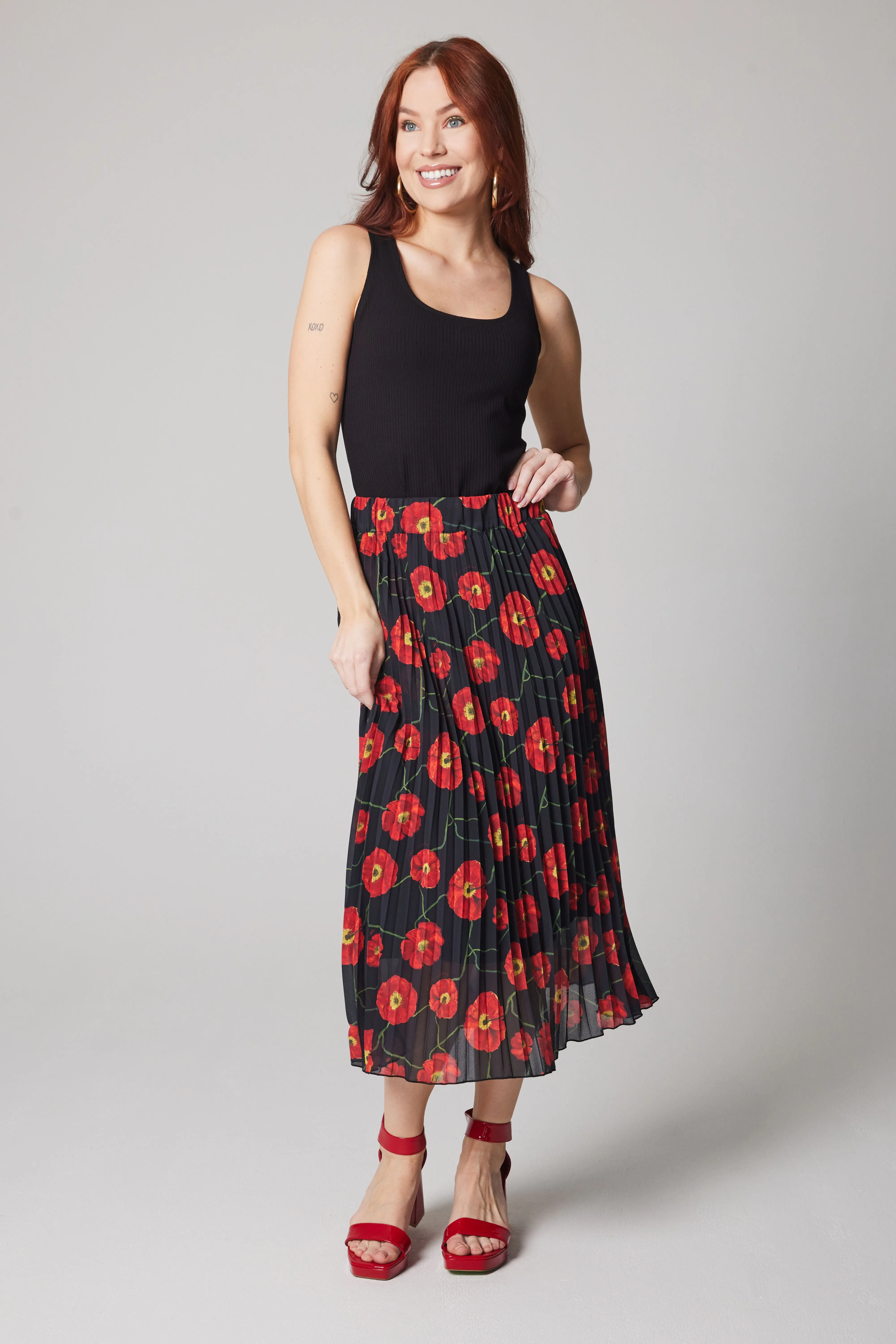 Pleated Skirt - Poppies