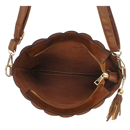 !SALE! Brown NGIL Faux Leather Scallop Shoulder Bag