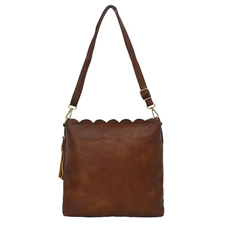 !SALE! Brown NGIL Faux Leather Scallop Shoulder Bag