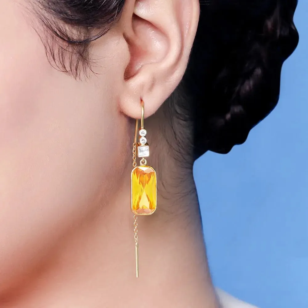 Silver 92.5 Citrine Sui Dhaga Earring