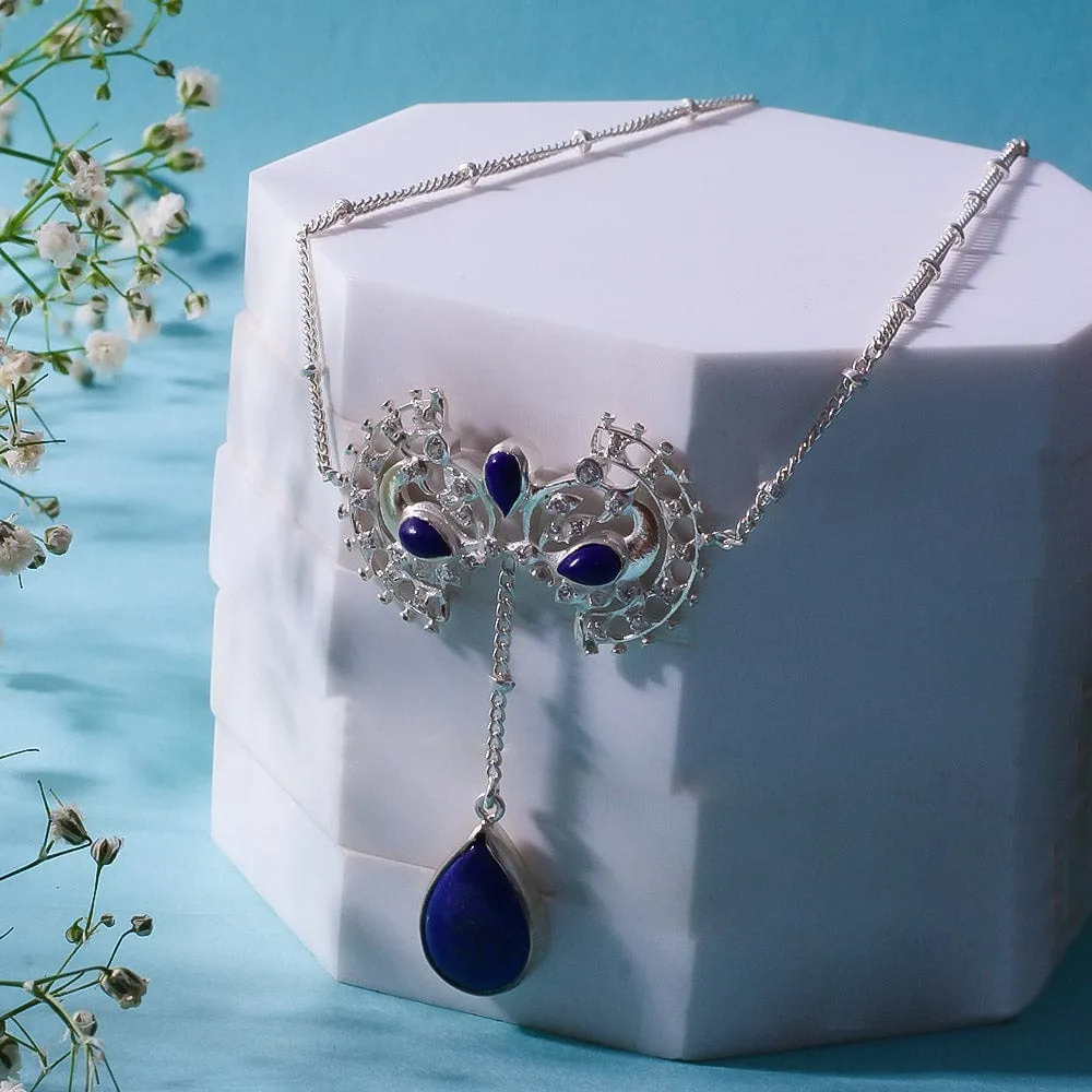 Silver Blue Swan Lapis Necklace