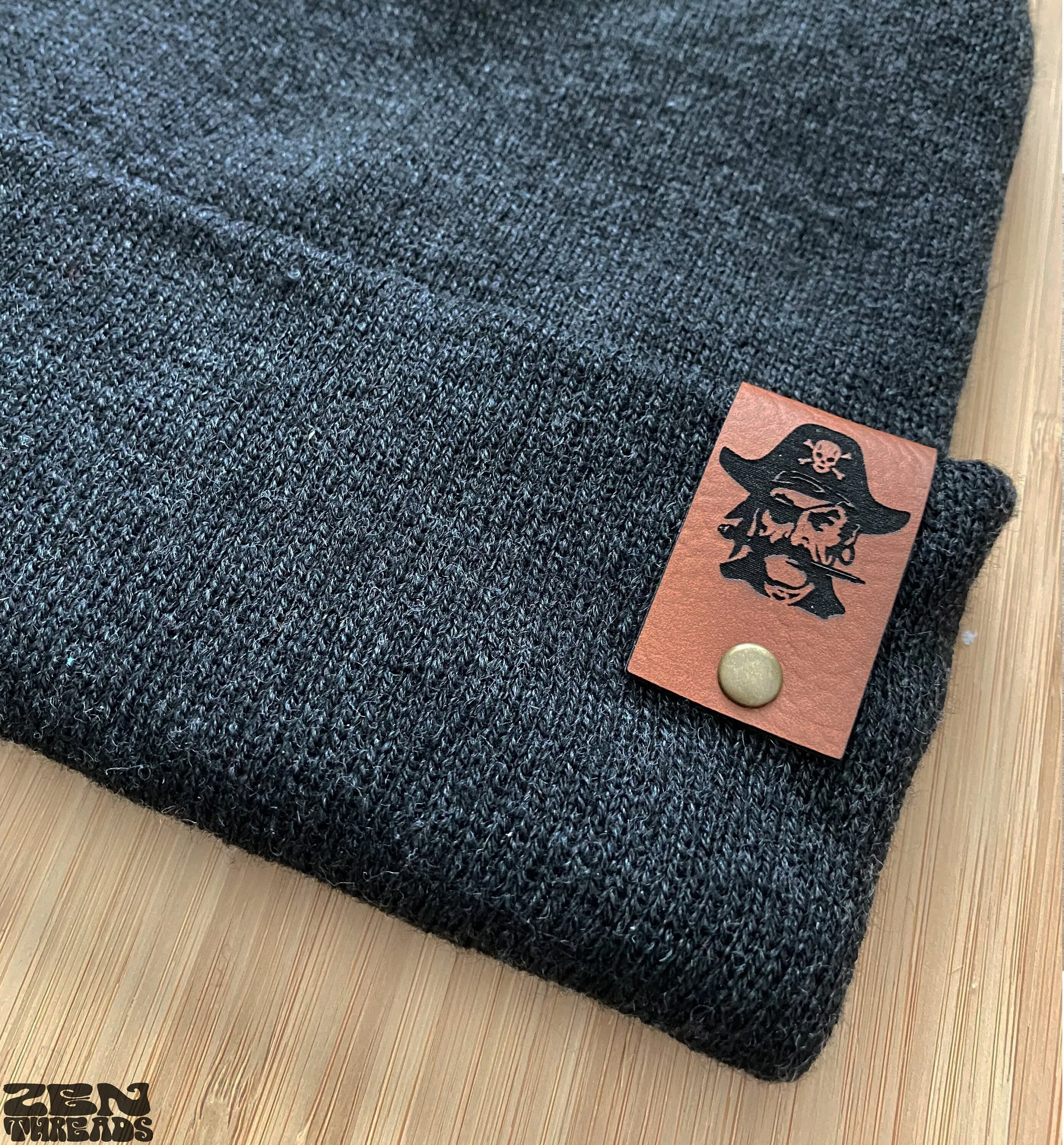 Sustainable CUSTOM PATCH Beanie Initials Leather leatherette vegan laser engraved customized monogram winter hat logo swag rivet tag hat