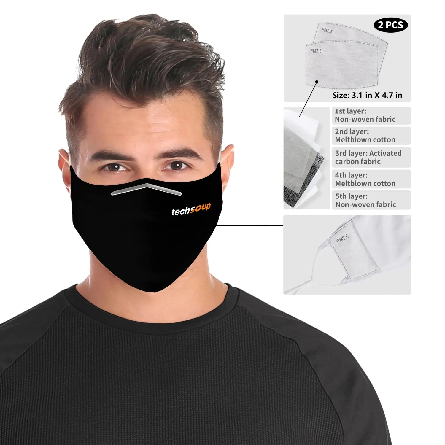 TechSoup Black Cloth Face Mask (with extra filters FREE SHIPPING)