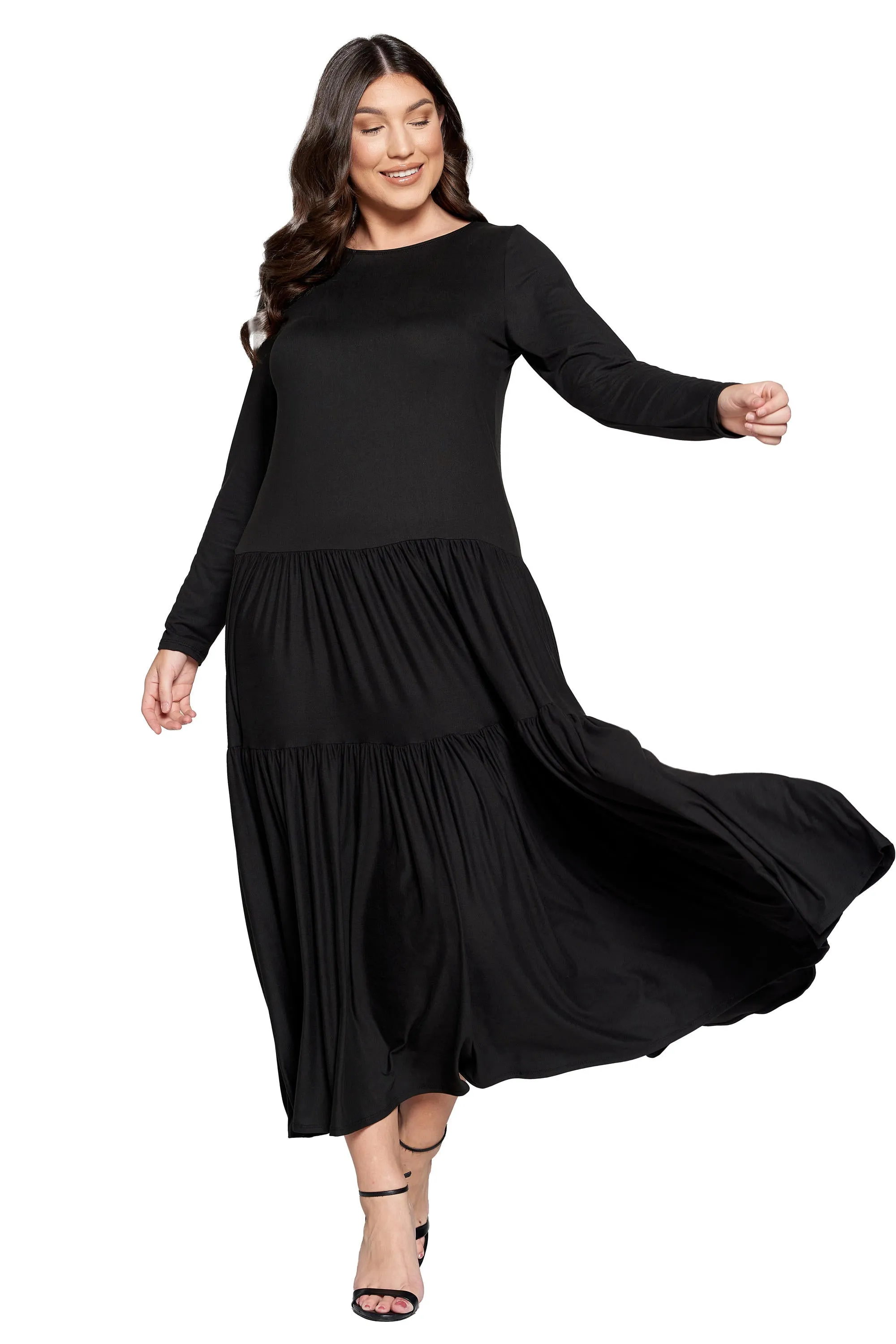 Tiered Maxi Dress with Long Sleeves