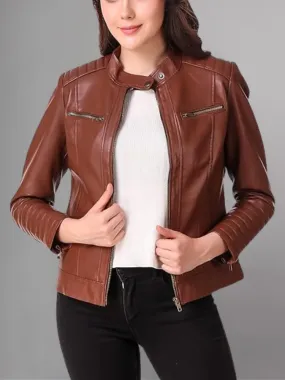 Woman Brown Color Sheep Leather Jacket