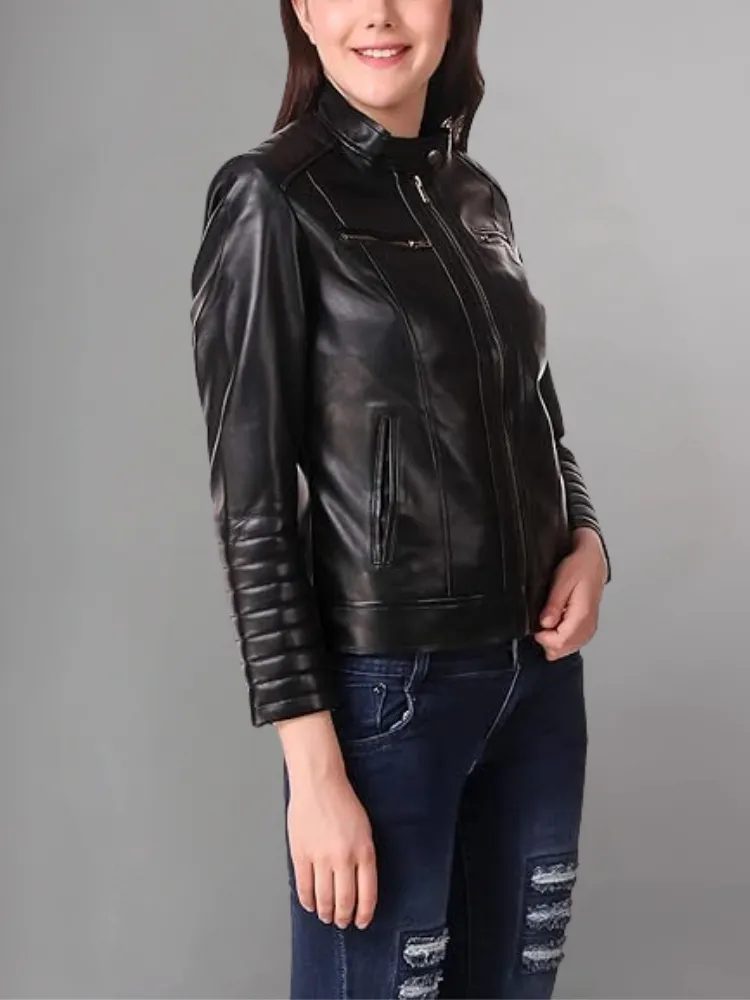 Woman Brown Color Sheep Leather Jacket