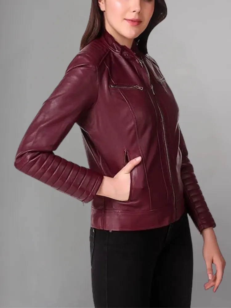 Woman Brown Color Sheep Leather Jacket