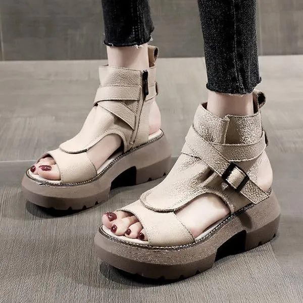 Women's Buckle Platform High Top Block Heel Sandals 77377651C