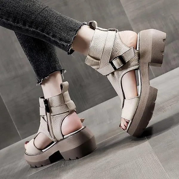 Women's Buckle Platform High Top Block Heel Sandals 77377651C