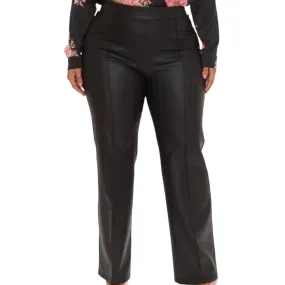 Women's Plus Size Black Faux Leather Wide Leg Pants